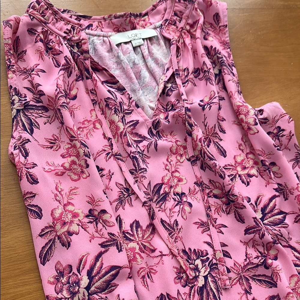 LOFT Pink Floral Sleeveless Blouse